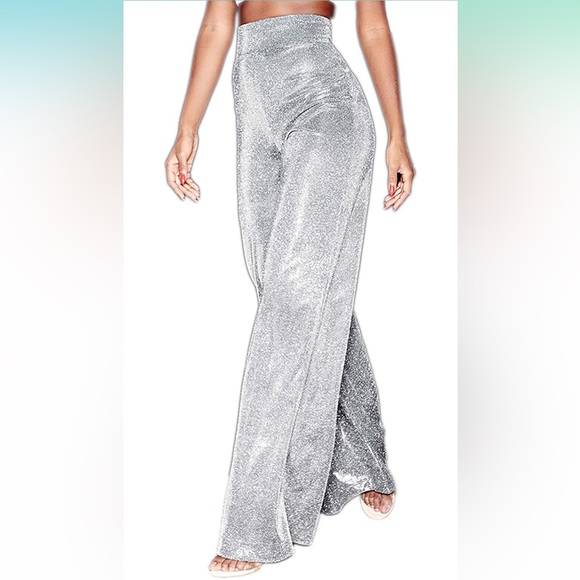Pants - NWOT Sexy Metallic Sparkly Wide Leg Pants Trousers Clubwear